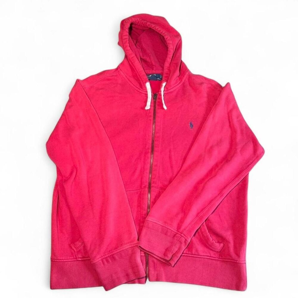 ⁠Polo Ralph Lauren Mens Hoodie Size XL Red Full Zip Fleece Sweatshirt Pony